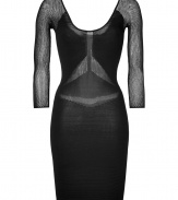 Statement-making and ultra seductive, Faith Connexions mesh detailed textural knit dress is a fantastically daring choice for cocktails - Scooped neckline in front and back, mesh 3/4 sleeves, contrast knit patterning, pull-over style - Form-fitting - Wear with flawless pumps and an oversized clutch