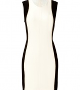 Cut a flattering figure at work or cocktails in Rag & Bones two-tone sheath, detailed with gold trim for a cool modern edge - Round neckline, sleeveless, exposed metal full back zip - Tailored fit - Wear with opaque tights and blocky heels