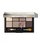 The essence of late summer in 8 sultry shades for that tawny glow that happens just before dusk. Featuring a mix-and-play palette of neutral shadows to transition you effortlessly from summer to fall: a light base shade, six medium lid shades and a dark liner shade. Includes a dual-ended Eye Shadow and Eye Liner brush, all in a sleek mirrored compact so you can apply everything like a pro.