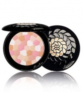 The name of this travel pressed powder means black dragon and it combines 6 shades to ensure a pure, flawless and luminous complexion regardless of skin tone. Matte shades are paired with 2 white and gold illuminating shades that add subtle radiance. The delicate black metal powder compact is sculpted with a gold mother-of-pearl rosette and tucked inside a black suede-like pouch (not shown). Made in France. 