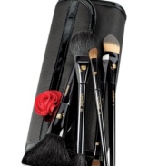 Master the art of makeup with Lancôme's five most luxurious brushes, essential for travel. Each brush is precision-crafted with the highest quality bristles for flawless application and professional artistry. With limited-edition lacquered black handles just for the holidays. The brushes are packed in a trendy, signature makeup case. Set contains: