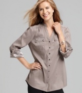 Style&co.'s petite shirt features an breezy, blouse-y fit while still looking totally stylish. Easy to pair with skinny pants and tall boots! (Clearance)