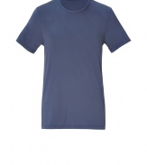 Stylish t-shirt in fine, pure marine blue cotton - Soft yet durable summer weight material has a chic, crinkled effect - Classic crew neck and short sleeves - Long, lean silhouette - A relaxed, versatile basic ideal for layering - Wear solo or pair with a pullover or blazer and chinos, Bermudas or jeans