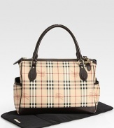 Burberry style for strolling with your little one, designed to hold all the essentials in classic checks.Detachable shoulder strapDouble top handlesTop zip closureTwo outside bottle pockets at each endInside zip pocketChanging padWipe-clean liningPVCAbout 15¾W X 11¾H X 7DMade in Italy