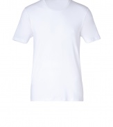 Stylish T-shirt made of fine white stretch cotton - Slim and long with classic round neck and short sleeves-  Form-fitting and comfortable - Everyday basic looks crisp and polished alone or under a sweater, cardigan or jacket