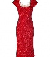 Shimmer into evening splendor in LWren Scotts allover sequined silk sheath dress, exquisitely crafted with radiant red caviar beads - Scoop neckline in front and back, cap sleeves, hidden metal back zip - Form-fitting, mid-length - Pair with monochrome accessories and a dusting of sparkly fine jewelry