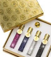 What woman wouldn't adore having her daily choice of four Swarovski pavé-studded pocket sprays-one in glistening fuchsia (Chinatown), one in cobalt blue (Nuits de Noho), one in silver-crystal (the Scent of Peace), and one in black (Bond No.