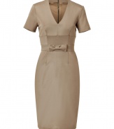 With a sleek cut and streamlined look, Burberry Londons tailored sheath is a feminine choice perfect for taking from work to city cocktails - V-neckline, short sleeves, waistband with flat bow, metal back zip, kick pleat - Tailored fit - Wear with heels and a sleek leather jacket