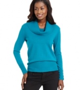 Cozy and cute, this petite cowl-neck sweater from JM Collection will keep you comfortable on chilly days.