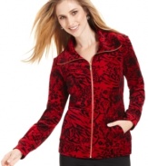 Keep fit in a fun print! Style&co. Sport adds punch to this velour jacket by outfitting it with a bold pattern.