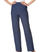 Make comfort a priority in Alfred Dunner's stretchy denim pull-on pants with an easy fit and feel.