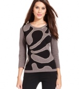 Alfani's petite sweater looks especially sleek with a graphic intarsia at the front and a flattering fit.