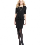 NY Collection's petite little black dress looks lavish with a pop of peplum at the waist.