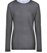 Add an understated urban edge to your casual cool staples with Majestics double layer cotton-cashmere tee - Rounded neckline, long sleeves, two-tone, layered neck- and hemline - Classic straight fit - Team with jeans and sneakers, or leather jackets and lace-up boots