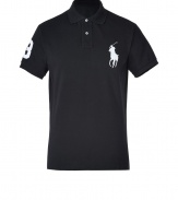 Detailed in breathable and durable cotton mesh, Ralph Laurens big pony polo is a cool modern take on this classic cut style - Small collar, button placket, short sleeves, oversized embroidered polo player at chest, number patch on sleeve, slit sides, high-low hemline - Classic fit - Wear with everything from jeans and sneakers to colored cords and loafers