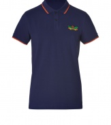 Work an iconic edge into your sporty casual looks with McQ Alexander McQueens crest detailed polo - Classic collar, short sleeves, partial button-placket, embroidered logo crest at chest, orange trim, slit sides - Modern slim fit - Wear with a hoodie, jeans and leather boots