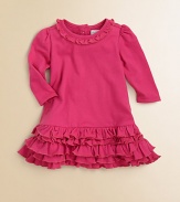 An adorable dress is accented with tiers of ruffles for a girly look.CrewneckLong sleevesBack buttonsRuffled hemCottonMachine washImported Please note: Number of buttons may vary depending on size ordered. 