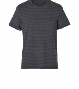 Laid-back looks get a cool charcoal finish with Rag & Bones striped classic pocket tee - Rounded neckline, short sleeves, modern back seam - Contemporary slim fit - Wear with chunky knit pullovers and jeans, or for a sportier look, with casual hoodies and knit pants