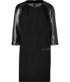 Ultra luxe and equally edgy, Day Birger et Mikkelsens suede/leather dress is a contemporary take on timeless sophistication - Rounded neckline, leather 3/4 raglan sleeves, leather trimmed slit pocket, hidden back zip, kick pleat - Tailored straight fit - Team with opaque tights and statement streamlined accessories