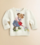 An adorable crewneck sweater in hearty flat-knit cotton is accented with an adorable intarsia-knit bear.CrewneckLong sleeves with rolled ribbed cuffsRibbed neckline, cuffs and hemCottonMachine washImported