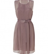 Inject romantic whimsy to your day look with this feminine frock from Hoss Intropia - Round neck, front seam detail, short sleeves, sheer overlay with solid underlay, self-tie belt, all-over pleating - Style with a cropped cardigan and peep-toe platforms