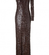 Inject high-octane glamour into your after-hours look with Rachel Zoes form-fitting sequined floor-length gown, styled with a single long sleeve for dramatic results guaranteed to make an impact - One long sleeve, hidden side zip, side slit, inside silicon band around the top for hold - Form-fitting - Wear with statement heels and a metallic box clutch