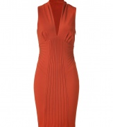 With its rich autumnal hue and modern pintuck detailing, Catherine Malandrinos copper sheath dress is a contemporary choice for both work and cocktails alike - Deep V-neckline, sleeveless, pleated bust, pintucked waist and front panel, hidden side zip - Form-fitting - Team with an oversized blazer and flawless pumps