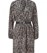 With its cool tribal print and breezy silk silhouette, Akikos wrap dress guarantees a contemporary, feminine edge to your outfit - Wrapped V-neckline, long sleeves, gathered elasticized cuffs and waistline, side slit pockets, metal detailed belt with elasticized strap and front hook closure, pull-over style - Softly draped fit - Wear with heels and sparkly jewelry for cocktails