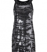 Perfect for your most festive affairs, Rachel Zoes two-tone sequined dress is an eye-catching take on after-hours glamour - Textural sequined round neckline, cut-in shoulders, allover black and gunmetal sequin patterning, pull-over style - Fitted, mini-length - Wear with flats and a shimmering metallic clutch