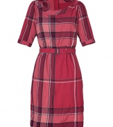 Both casual and chic with its iconic check, this crinkle cotton dress from Burberry Brit is a sophisticated choice for dressing up warm weather looks - Bateau neckline, elbow-length sleeves, buttoned cuffs, metal back zip, belted waistline, side belt loops - Tailored fit - Wear with flats and a sleek leather tote