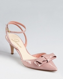 Prim and proper, these feminine Delman slingbacks are delicate with a 2.75 kitten heel and a wrapped-up bow.