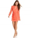 Delicate lace and ruffles feminize this BCBGMAXAZRIA dress for a pretty fall look with vintage appeal!