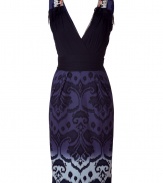 More exciting than your typical LBD, this cocktail-ready sheath from Matthew Williamson channels new-season style - V-neck, sleeveless with bead and shell embellished shoulders, draped faux wrap fitted bodice, printed pencil skirt, exposed back zip - Style with statement heels and an embellished clutch