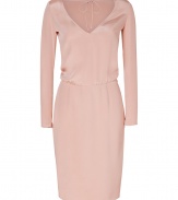 Ultra feminine and equally flattering, Emilio Puccis rose silk dress is a romantic take on all-season elegance - V-neckline with tie, long sleeves, zippered cuffs, hidden side zip at waist, kick pleat - Softly tailored bodice, fitted skirt - Pair with flawless patent leather pumps and an oversized carryall tote for work, or dress up with strappy sandals and a box clutch for cocktails