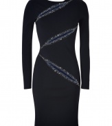 Inject crystalline splendor into your Little Black Dress collection with Emilio Puccis shimmering embellished long sleeved sheath - Round neckline, long sleeves, pull-over style - Form-fitting - Wear with sleek heels and a jet black clutch