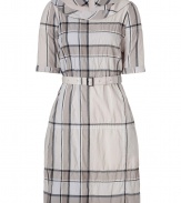 Both casual and chic with its iconic check, this crinkle cotton dress from Burberry Brit is a sophisticated choice for dressing up warm weather looks - Bateau neckline, elbow-length sleeves, buttoned cuffs, metal back zip, belted waistline, side belt loops - Tailored fit - Wear with flats and a sleek leather tote