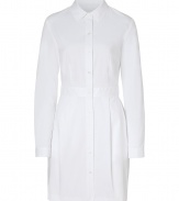 Both classic and cool with a flattering tailored fit, Steffen Schrauts white shirtdress is a chic choice for your workweek look - Classic collar, long sleeves, buttoned cuffs, button-down front, side pockets, pleated waist - Tailored fit - Wear with bright flats and a carryall tote to work