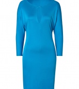 With a bright hue and alluring keyhole cutout, Ralph Lauren Blacks Caribbean blue dress is a chic way to spice up your workweek looks - Round neckline, keyhole cut-out with hook closure, dolman long sleeves, pull-over style - Fitted - Wear with black flats and a sleek leather shopper