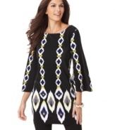 Micro-pleats and an abstracted ikat print give Alfani's petite tunic a thrilling dose of global glamour!