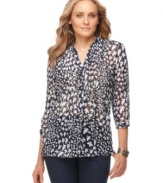 Semi-sheer fabric adorned with a pretty print makes this petite Charter Club blouse a day-to-night essential. Pair it with a cami and slim pants for an expertly paired ensemble. (Clearance)