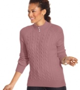 Made from ultra-soft fabric in chic cabled knit, Karen Scott's petite mock turtleneck sweater is an instant classic.