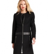 MICHAEL Michael Kors crafts this contemporary petite coat with a collarless silhouette and a luxe faux leather waistband.