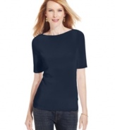 Charter Club's cotton boat-neck petite top is a crisp essential for casual days and great for layering with jeans or cardigans!