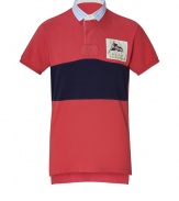 Polo shirts are the must-have pieces for the upcoming season -  This modern interpretation of a Ralph Lauren classic features faded red and navy, embroidered logo on the chest, concealed half-placket and short, contrasting collar. Cut is narrow with longer back than front - Pairs nicely with jeans, chinos or shorts for the perfect American-Preppy look