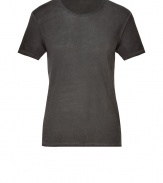 Stylish t-shirt in fine, pure dark grey linen - Supremely soft, summer weight material has a well-worn, vintage look - Round neck, short sleeves and decorative seams - Slimmer cut tapers gently through waist - Casually cool, easily dressed up or down - Wear solo or layer beneath a blazer and pair with jeans, chinos, shorts or linen trousers