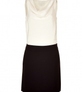 Stylish dress made ​.​.of fine silk - Comfortable Elastane stretch - Elegant two-tone black and white - Slim top with glamorous cowl neckline - Sleeveless - Sexy mini skirt with slim side pockets - Favorite dress for the office with a colorful cardigan or after-hours with stilettos and a smart clutch