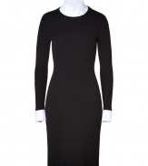 Detailed with a crisp white collar and cuffs, Ralph Lauren Blacks cashmere dress is an easy choice for all-season sophistication - Dress with round neckline, long sleeves, attached white French cuffs, pull-over style, separate classic collar bib with two button closures - Fitted - Wear with opaque tights and timeless leather accessories