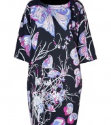 Take an iconic stance on this seasons penchant for prints with Emilio Puccis exquisitely elegant butterfly print silk sheath - Scooped neckline, 3/4 dolman sleeves, side slit pockets, pull-over style - Relaxed fit - Pair with bright pumps and sleek totes for a seamless transition from work to cocktails