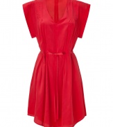 With a radiant red hue and sweet styling, See by Chlo?s silk dress an effortless chic choice for work and off-duty alike - V-neckline, short sleeves, bow detailed waist, hidden back zip, shirttail hemline - Loosely tailored fit - Wear with favorite flats and stacks of bangles