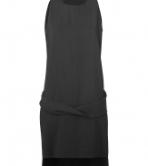 Luxurious cocktail dress in black rayon stretch blend - feminine classic shift cut, a slim (not tight) sleeve-less top with crew neck - classic pencilskirt in knee length - eye-catcher: accentuation at the hip and velvet trim at the hemline - sexy and elegant alike, this dress creates a slender silhouette - classic glamour - pair with black pumps or peep toes